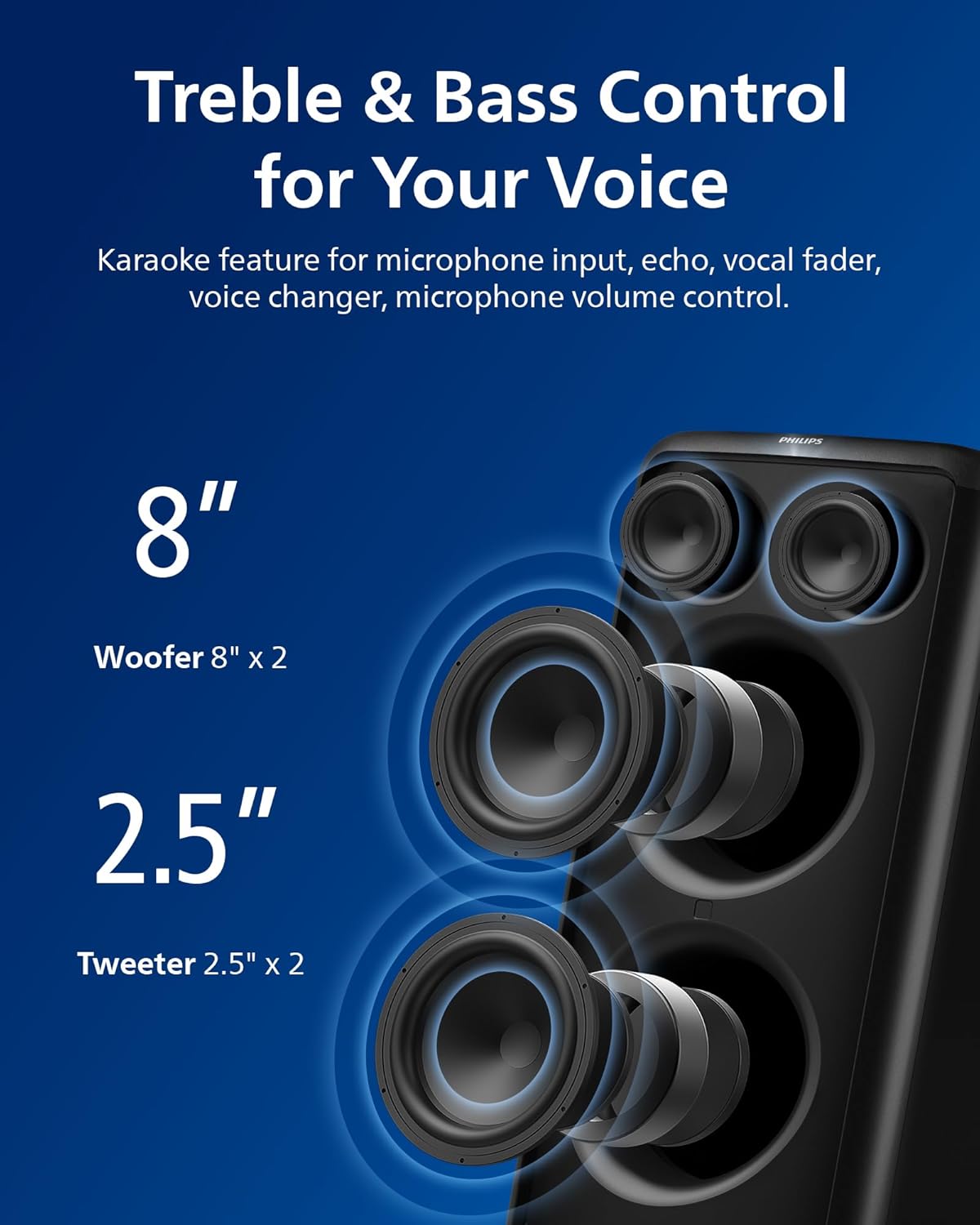 Philips X5206 bluetooth party speaker, portable with wheels, exciting light show, karaoke machine