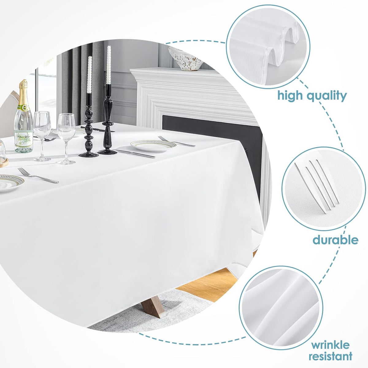 VidaFete Tablecloth 90 * 132inch Rectangle Table Cloth Polyester, Stain Wrinkle Resistant Polyester