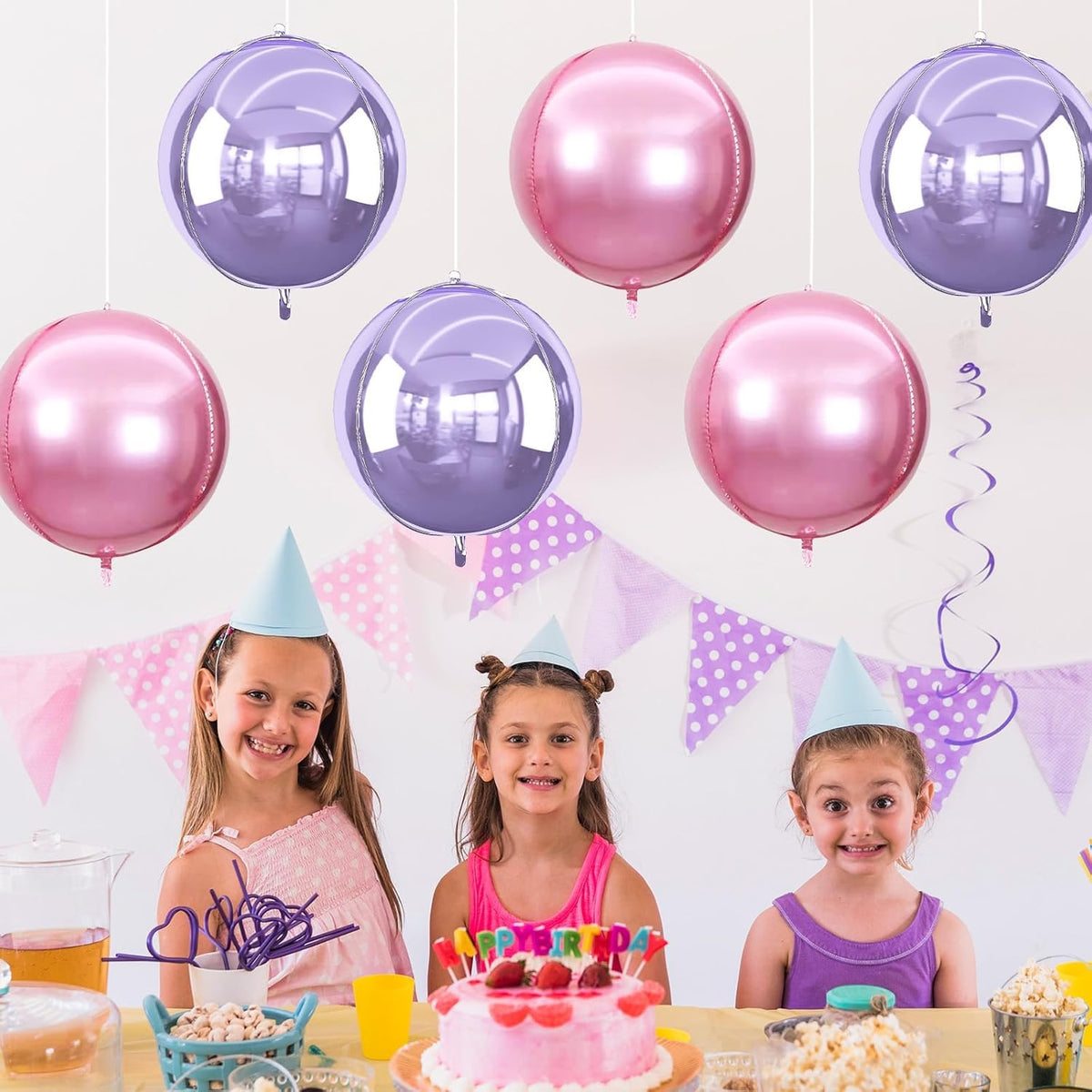 6Pcs Pink purple Round Foil Balloons,Giant 4D Round Ball Balloon,22 Inch Metallic Pink purple