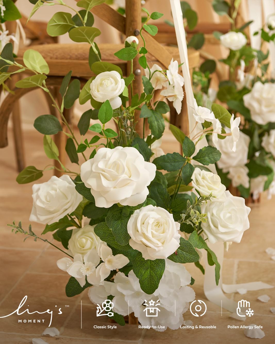 Ling's moment 17.5" Tall Standing Artificial Flowers Arrangements 4 pcs Wedding Aisle Runner Chair