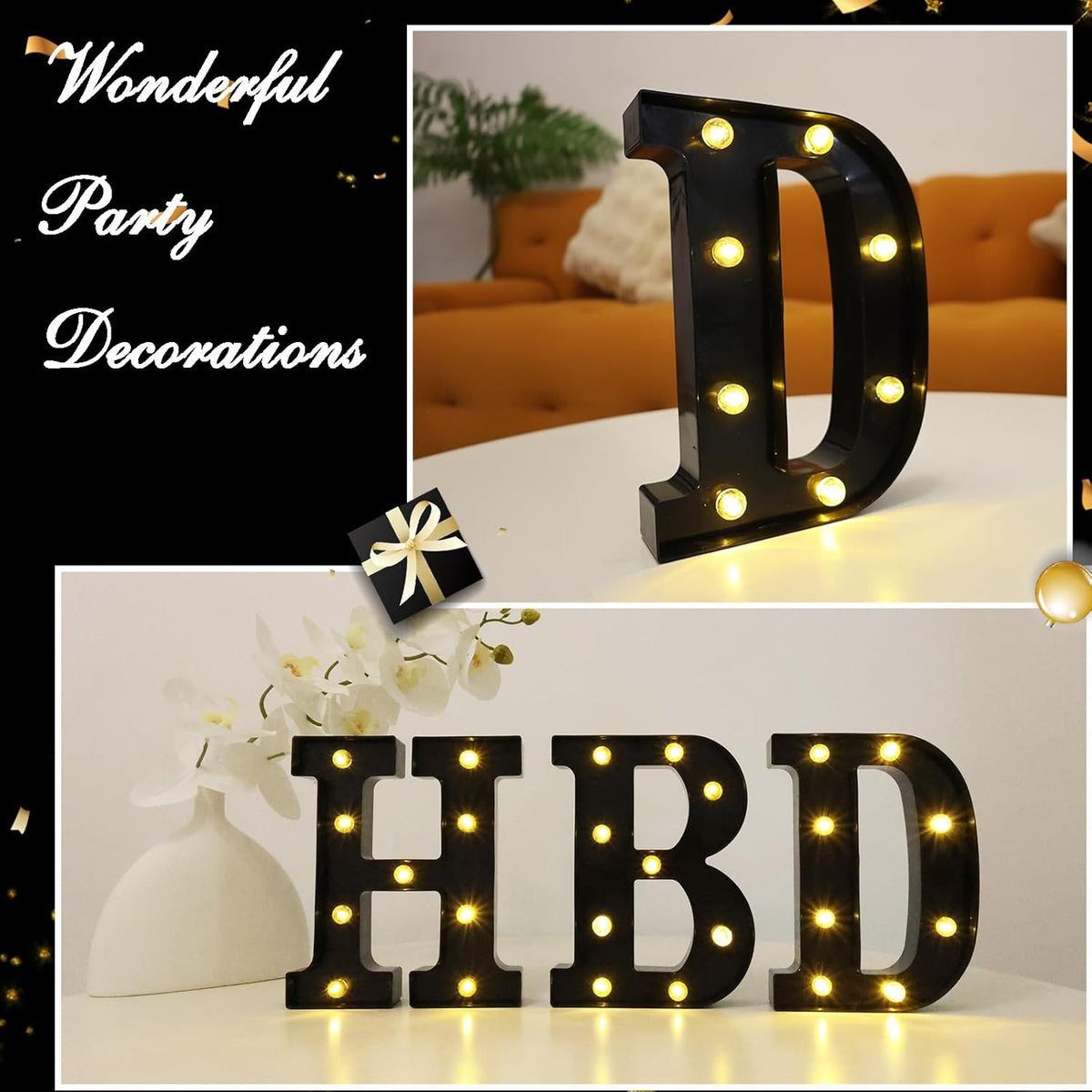 Led Marquee Letters, 8.58 Inch Black Light Up Letters, Small Led Letter Lights, Battery Powered