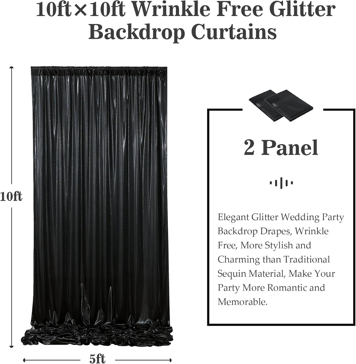 Outpain Thick 10 ft x 10 ft Black Sequin Backdrop Curtain for Parties, Wrinkle Free Glitter Photo