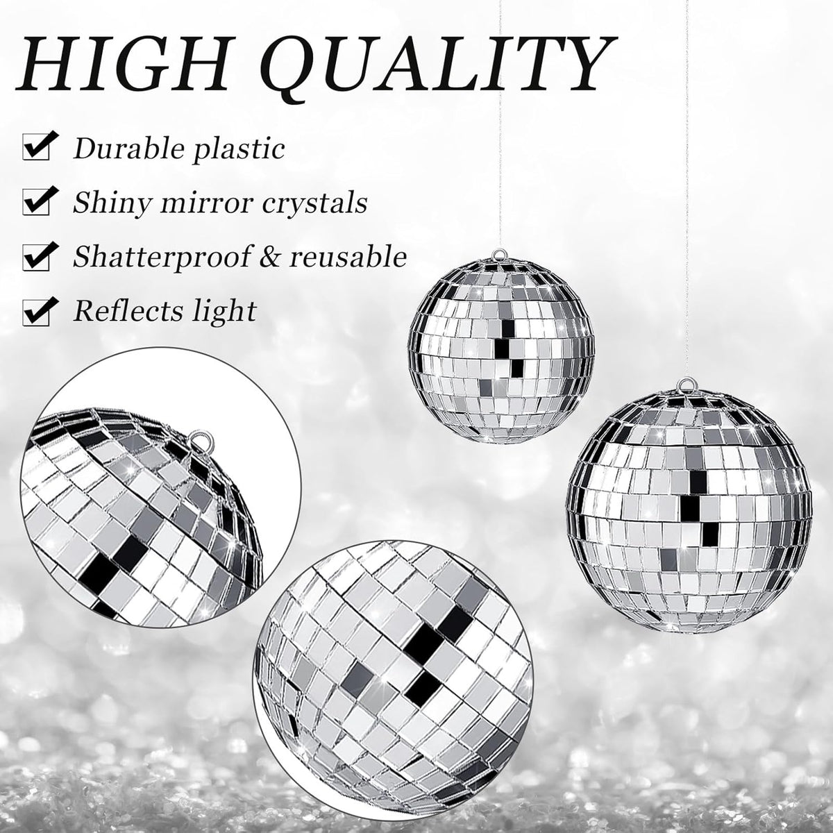Funtery 100 Pcs Mirror Disco Balls Bulk Assorted Silver Hanging Disco Ball Decor for Home Wedding