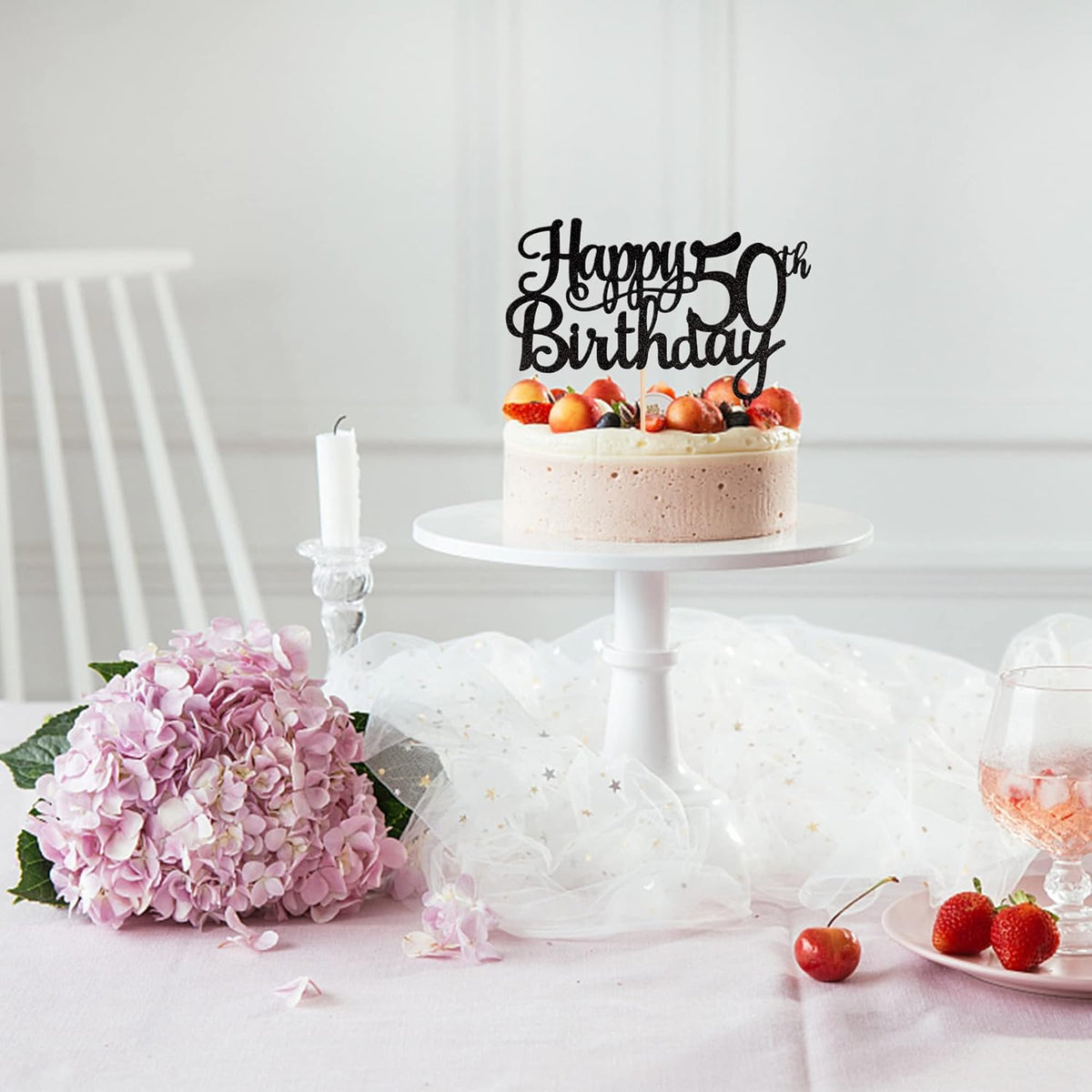 1 PCS Happy 50th Birthday Cake Topper Glitter Cheers to 50 Years Birthday Cake Pick 50 Fabulous