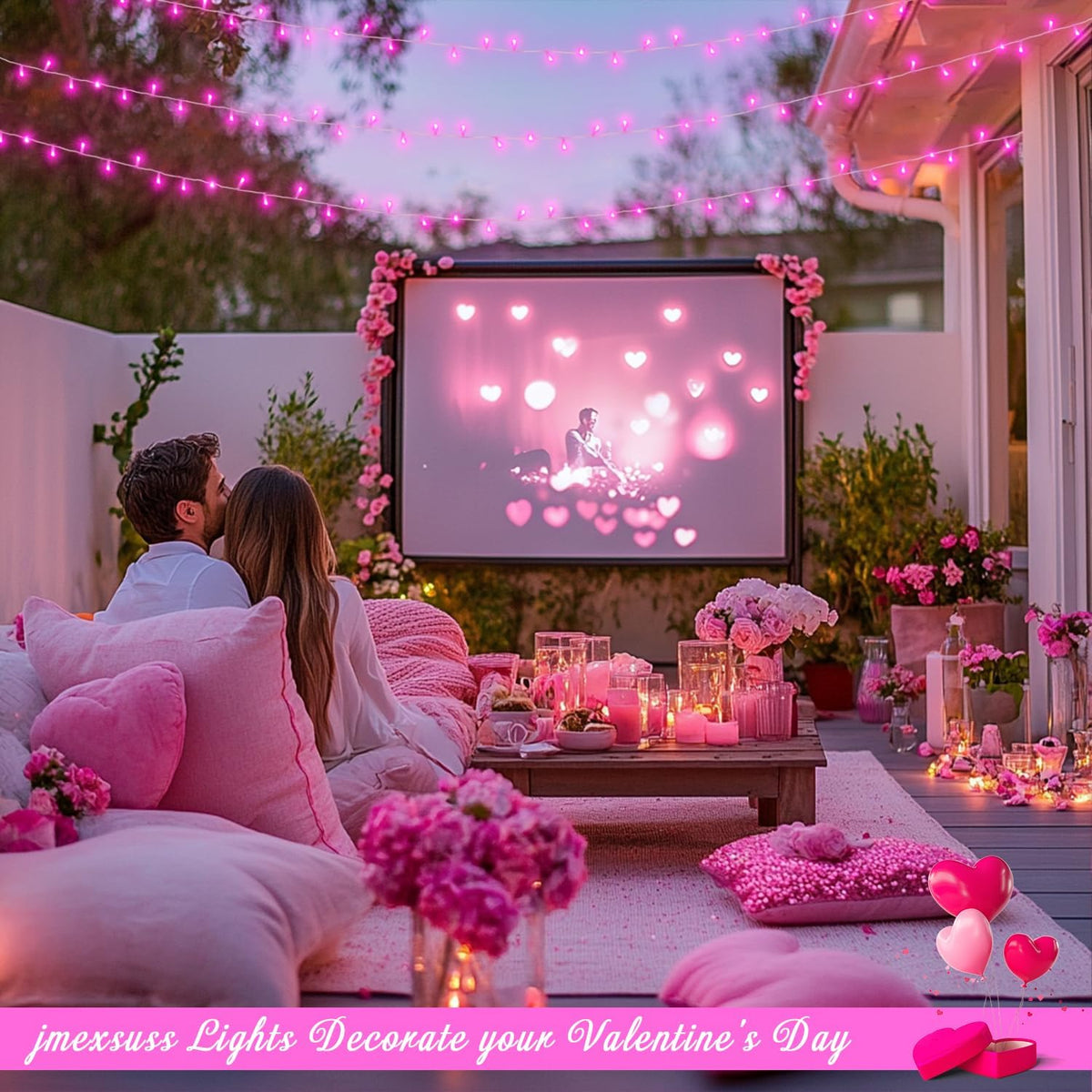JMEXSUSS 600 LED Pink Christmas Lights for Decorations, 168ft Pink String Fairy Lights Indoor