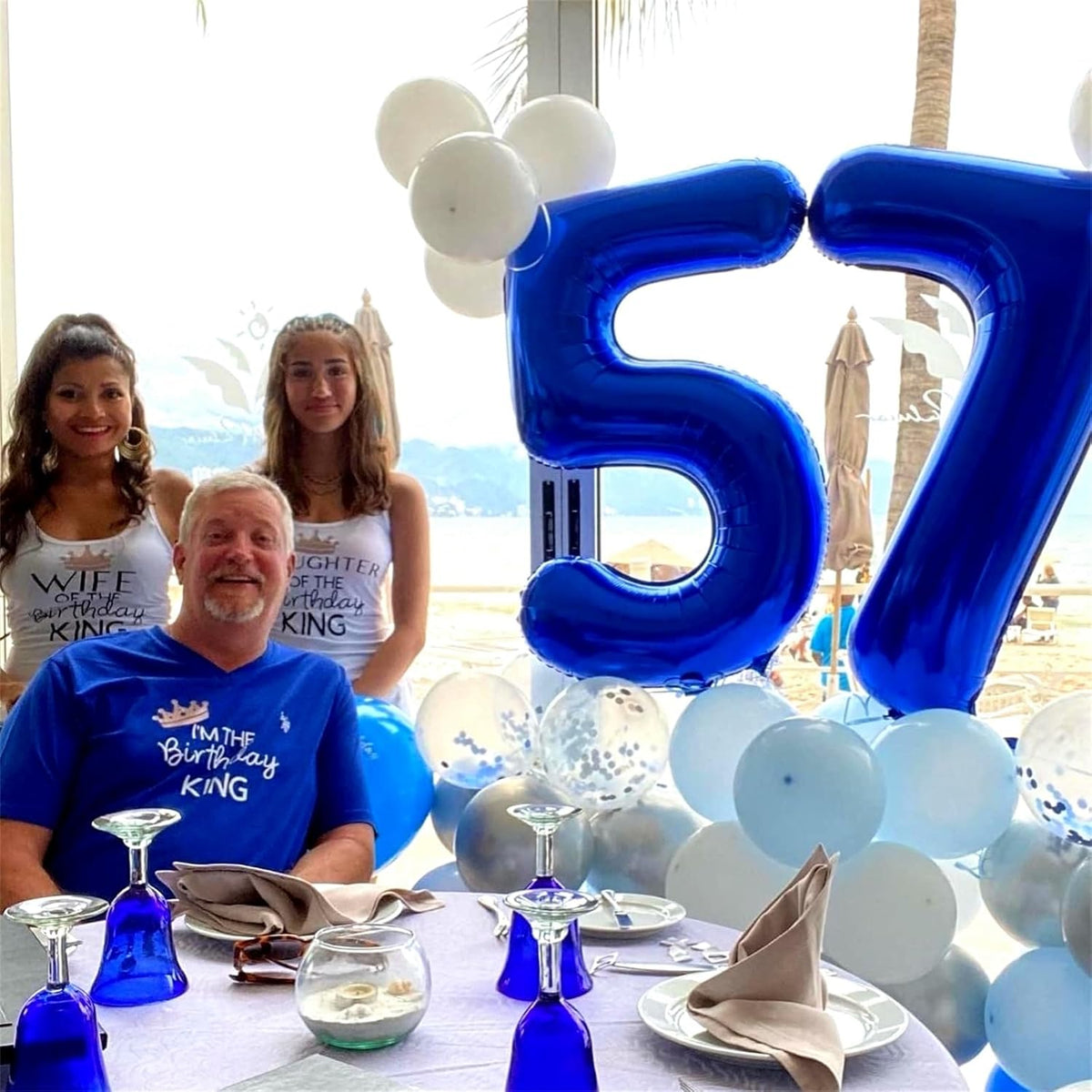 40'' Navy Blue Number 7 Balloon, Self Inflating Foil Number Balloons Set 0-9, Dark Blue Digital 7