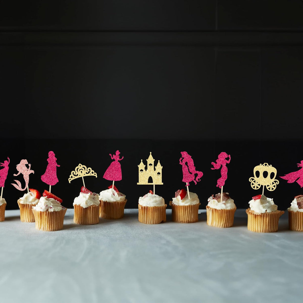 Gyufise 36Pcs Princess Cupcake Toppers Glitter Mermaid Girl Castle High Heel Crown Cupcake Picks