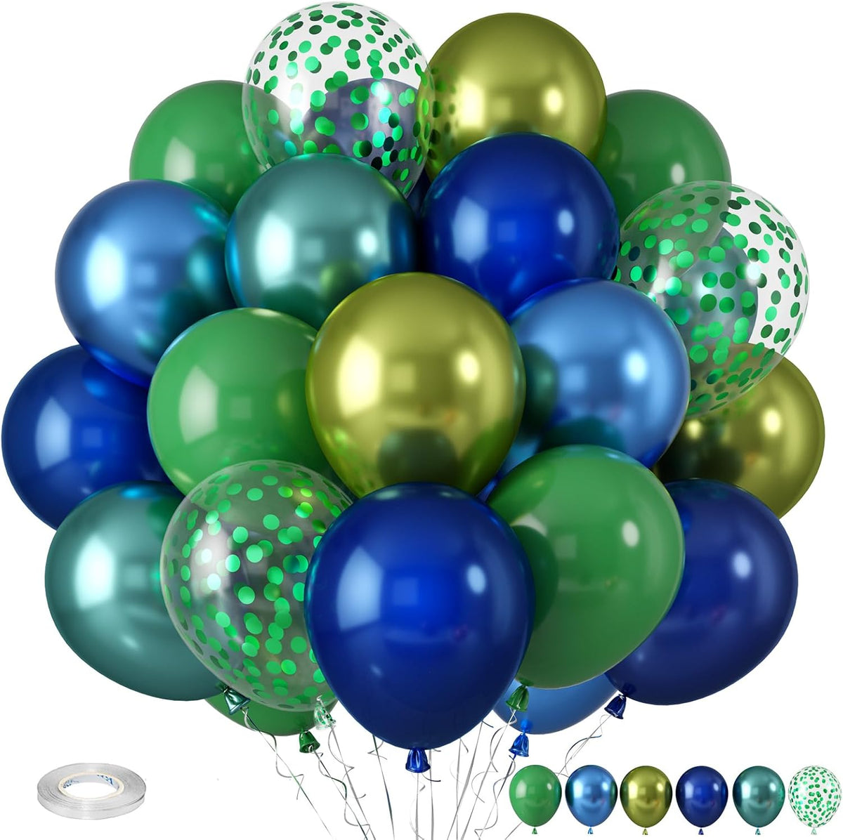 Blue and Green Balloons, Dark Green Metallic Balloons and Royal Blue Balloon, Metallic Blue Green