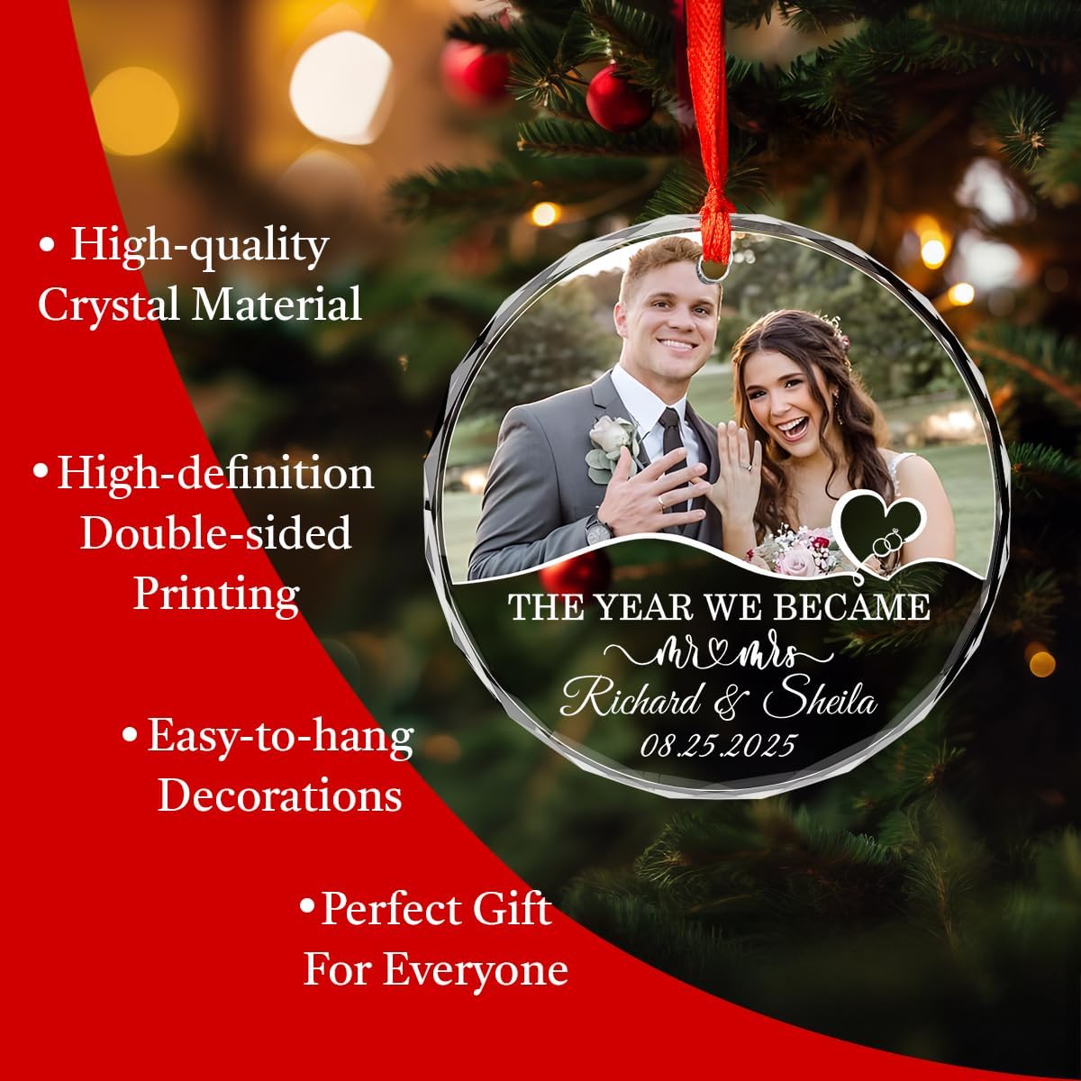 Personalized Christmas Ornaments with Names, Couple Glass Ornament, Custom Wedding Gifts for