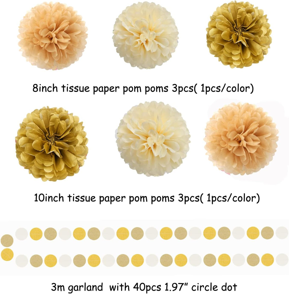 White Gold Champagne Party Decorations - 23pcs Tissue Pom Poms Streamers,Christmas Wedding
