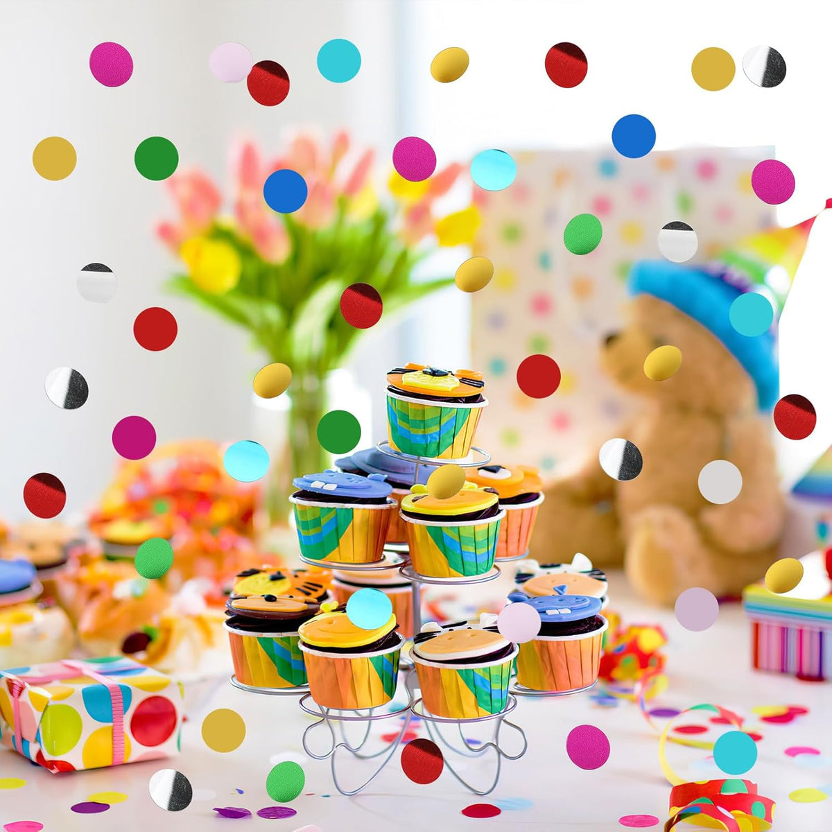 MARFOREVER Multicolor Foil Confetti, Glitter Round Confetti Rainbow Circle Dots Birthday Table