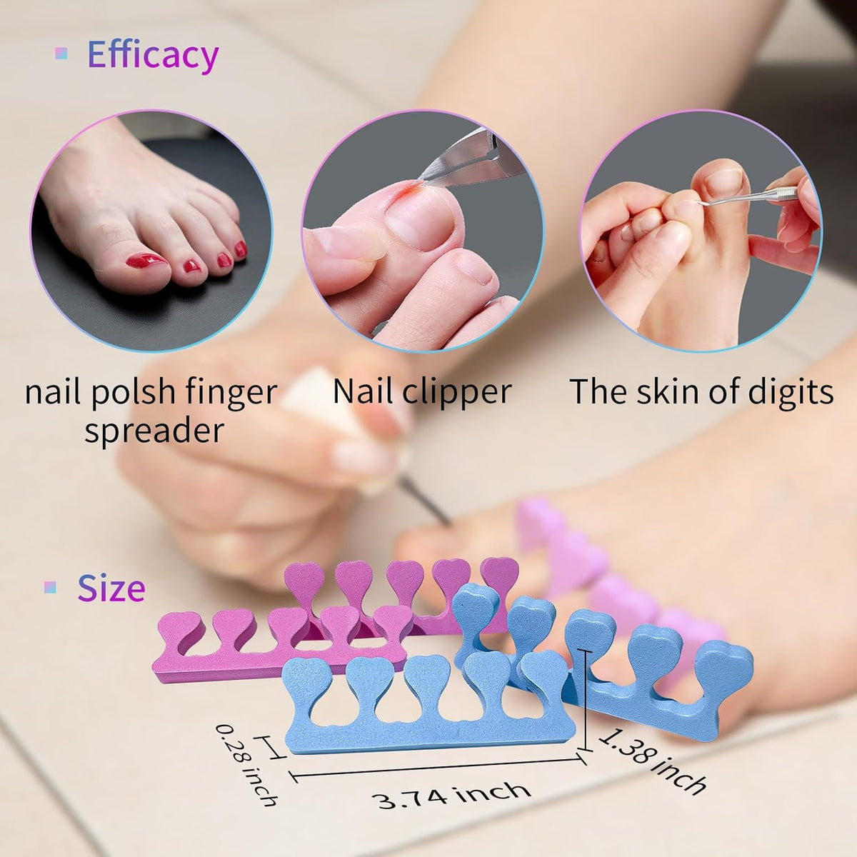 SUNFATT Foam Toe Separators,Toe Spacers for Women,Pedicure Toe Separators for Separating Toenails