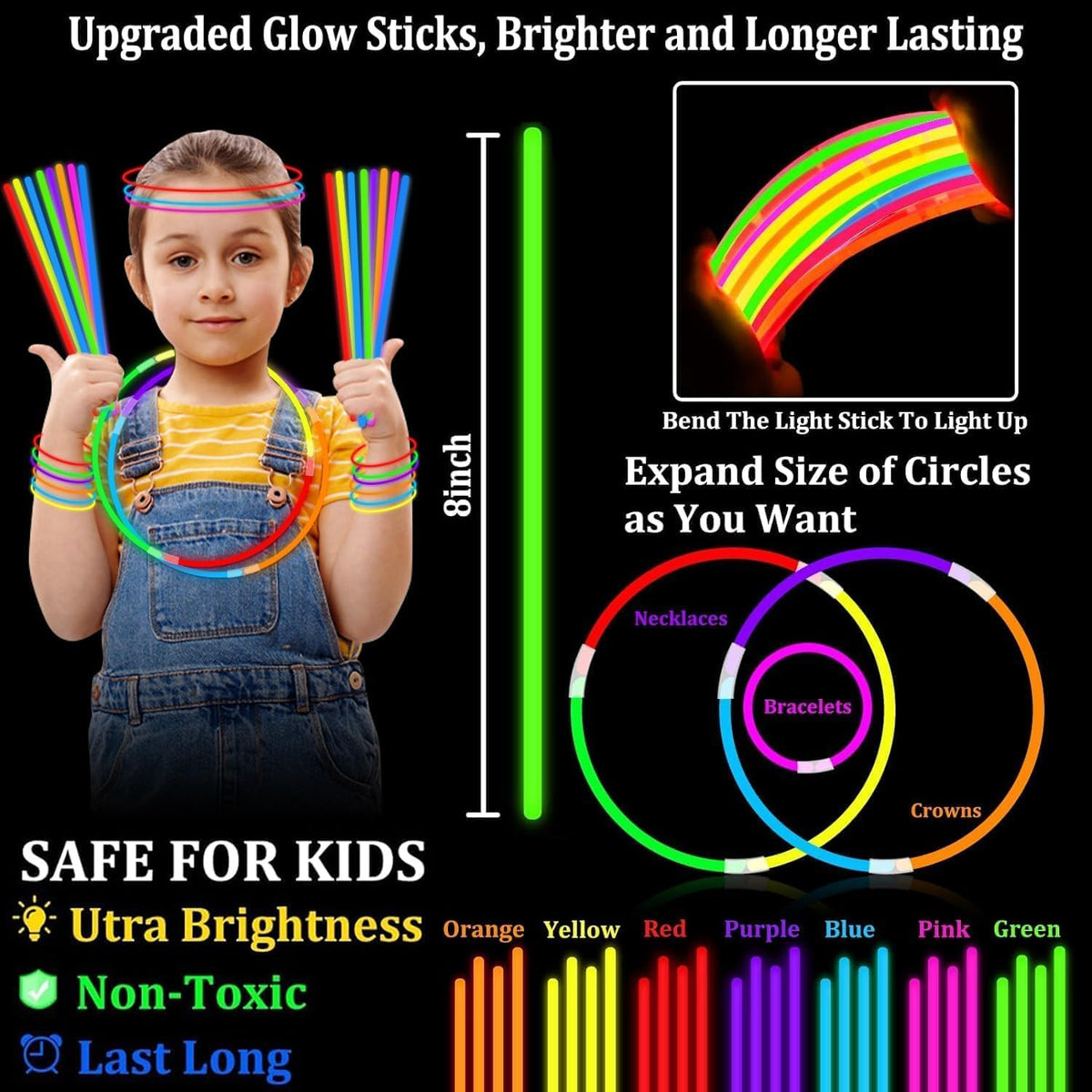 TURNMEON 360 Pack Ultra Bright Halloween Glow Sticks Bulk Party Pack Halloween Glow In The Dark
