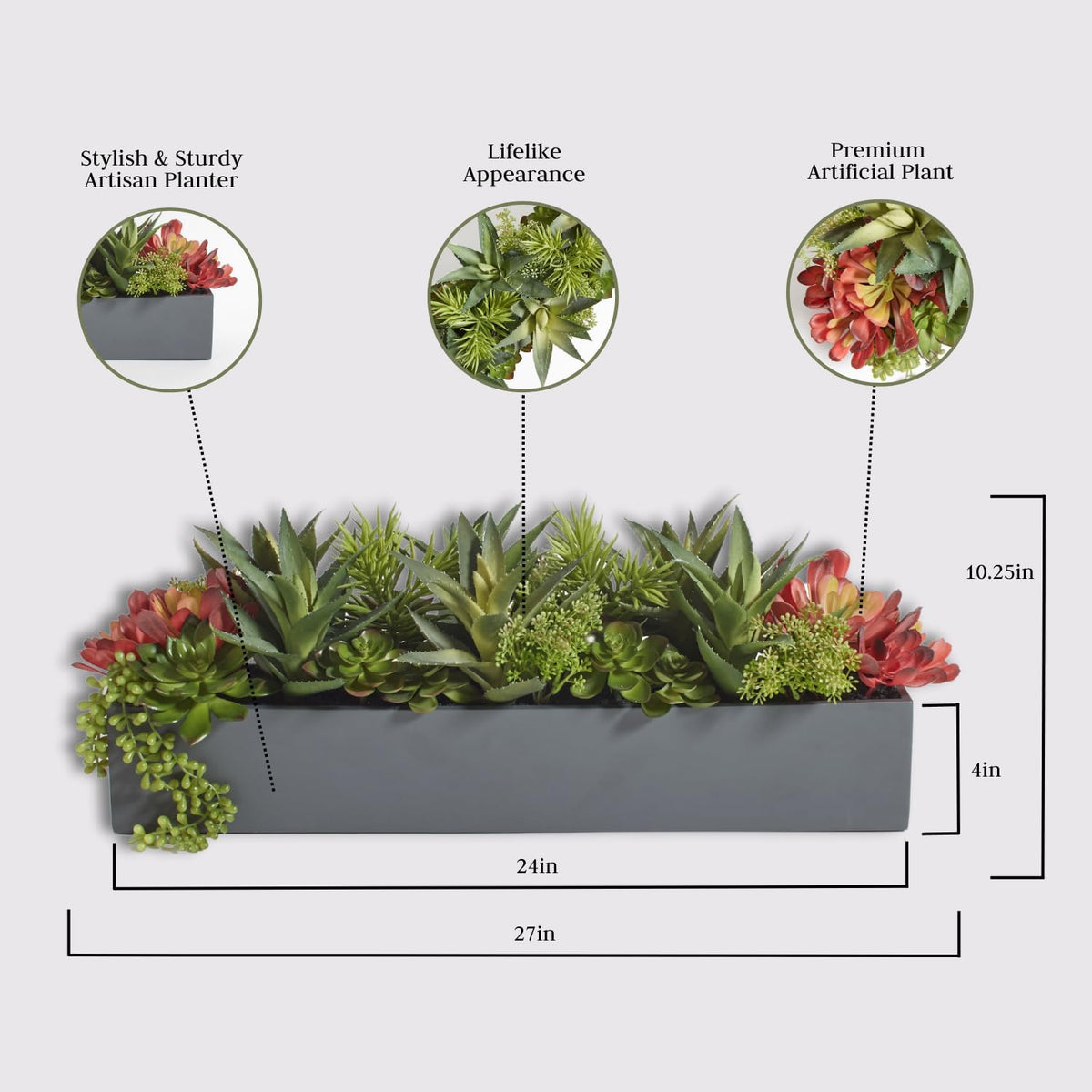 Oblong Faux Succulent Arrangement, Premium Artificial Indoor Plant Enhances Interior Design