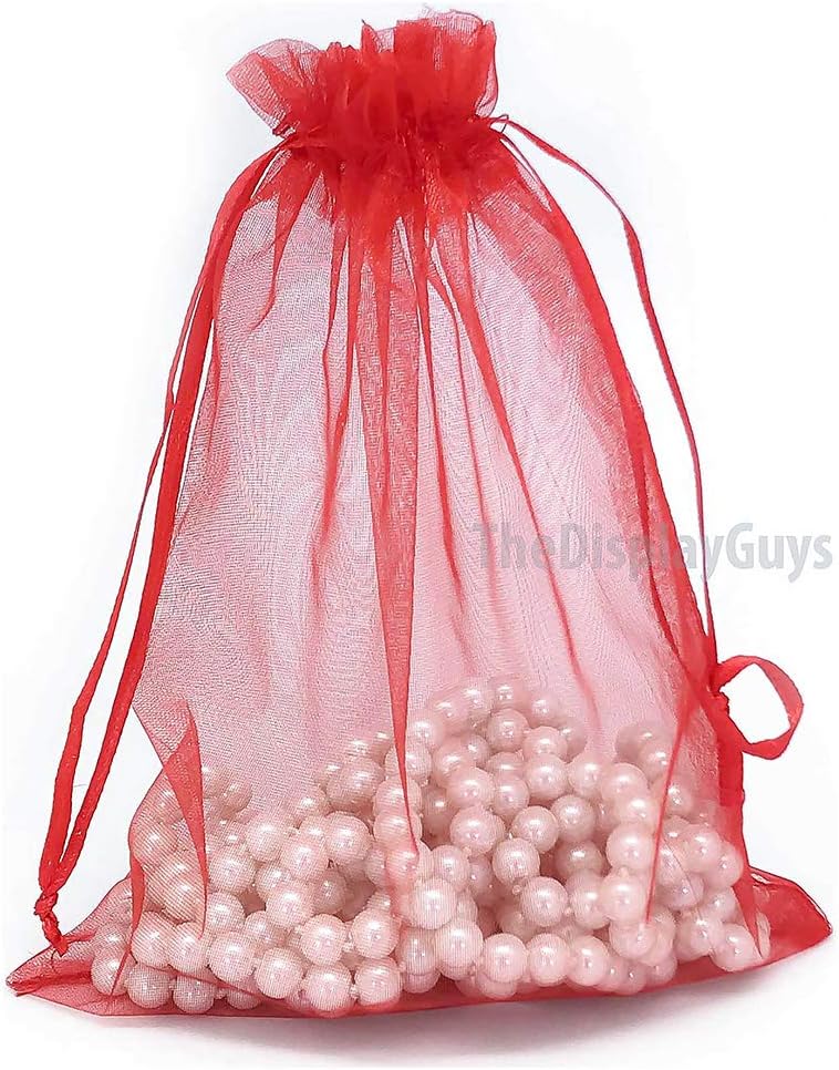 TheDisplayGuys 48-Pack 6x8 Red Sheer Organza Gift Bags with Drawstring, Jewelry Candy Treat Wedding