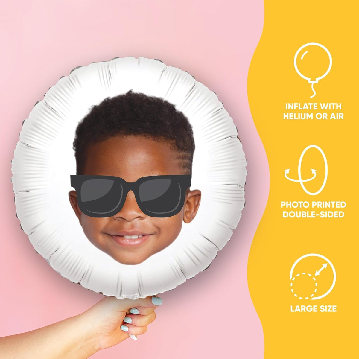 Big Dot of Happiness Personalized Sunglasses Fun Face Photo Balloon, Adults & Kids Summer Birthday