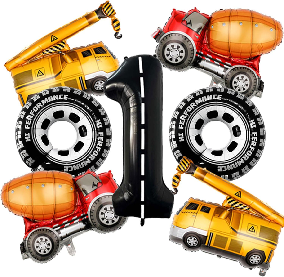 1st Birthday Decorations for Boys Construction Balloons 40inch Number 1 Balloons Truck Foil Balloon