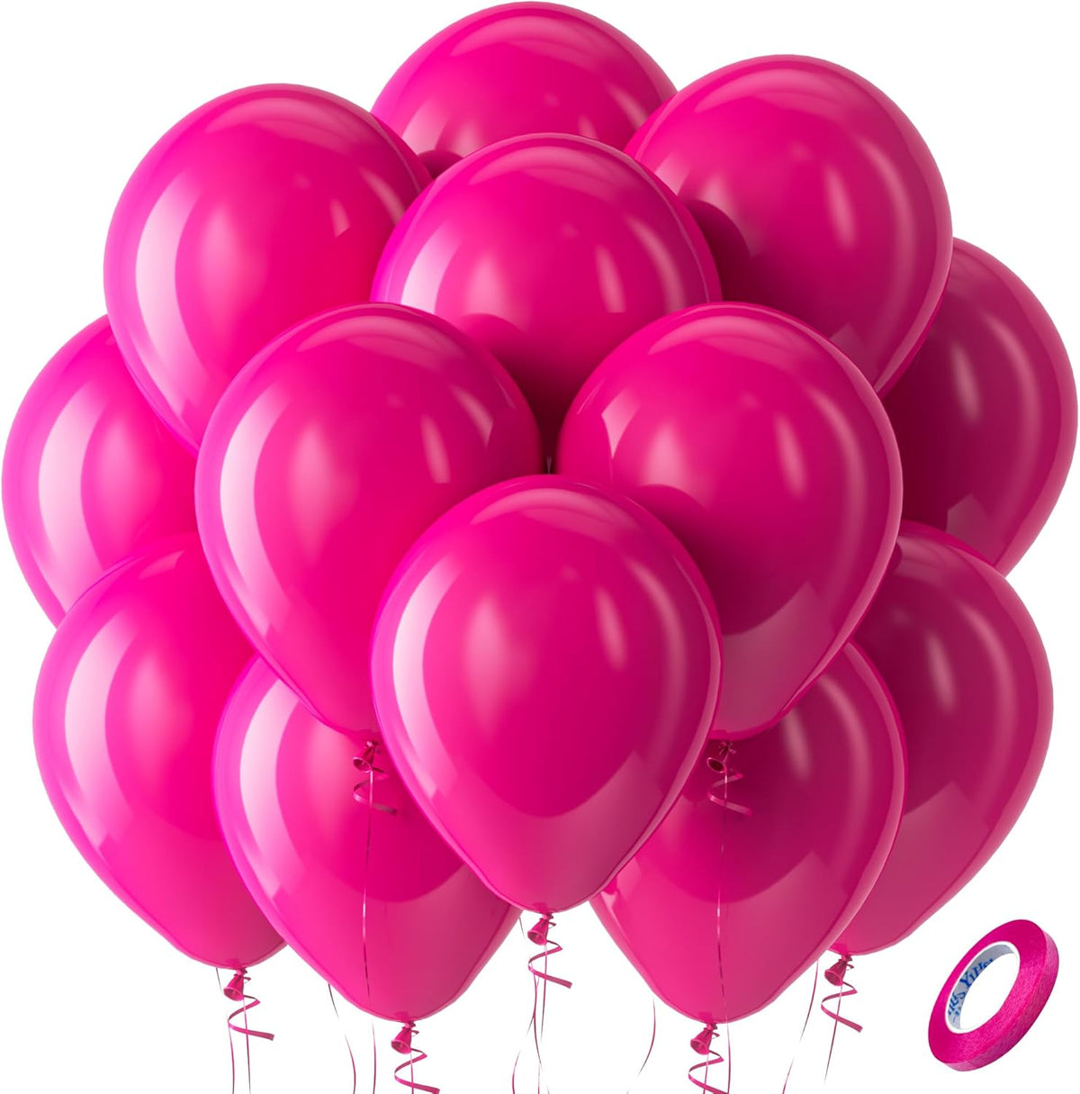 Bezente Hot Pink Latex Party Balloons, 100 Pack 12 inch Round Helium Pink Balloons for Valentine's