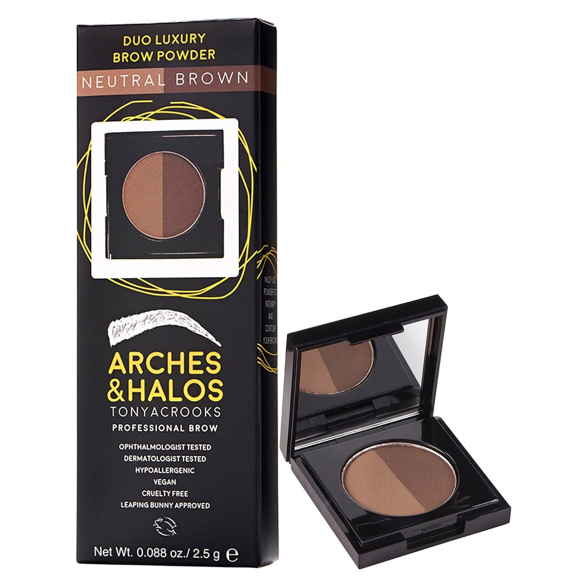 Arches and Halos Duo Luxury Brow Powder - Eyebrow Shaper and Color - Powder Compact with 2 Neutral
