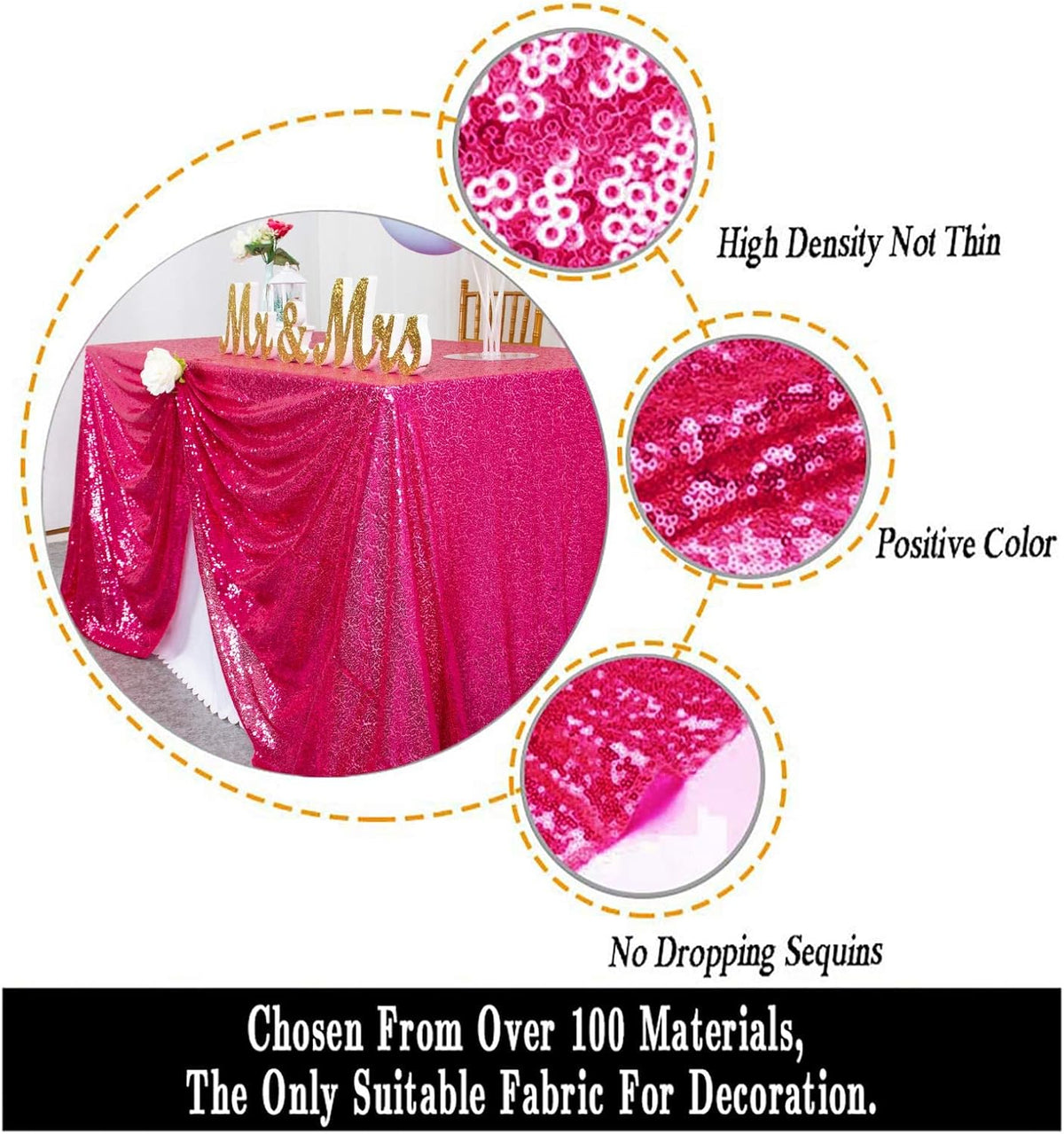 ShinyBeauty Sequin Tablecloth 72x72-Inch Hot Pink Square Sequin Table Cover Glitter Table Cloth for