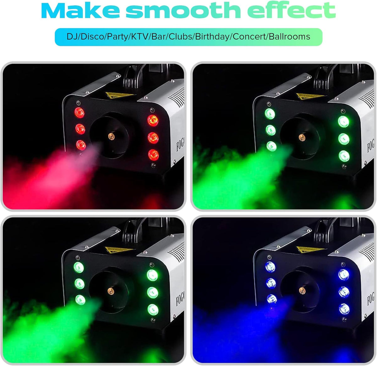 1200W RGB Fog Machine, 6 Colorful LED Lights for Smoke Machine Indoor/Outdoor Use, Perfect for