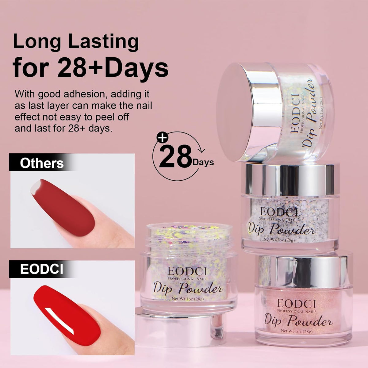 Dip Powder For Nails - Purple Pink Lime Green Hexagon Sequins - No Lamp Curing - Long Lasting