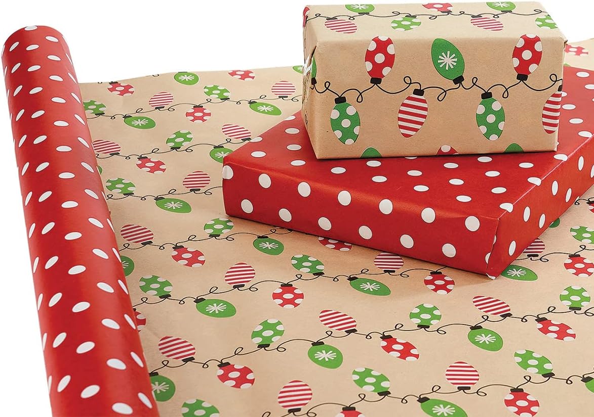 Current Kraft Light Bulb Double-Sided Rolled Christmas Wrapping Paper - Premium Jumbo 23-Inch x