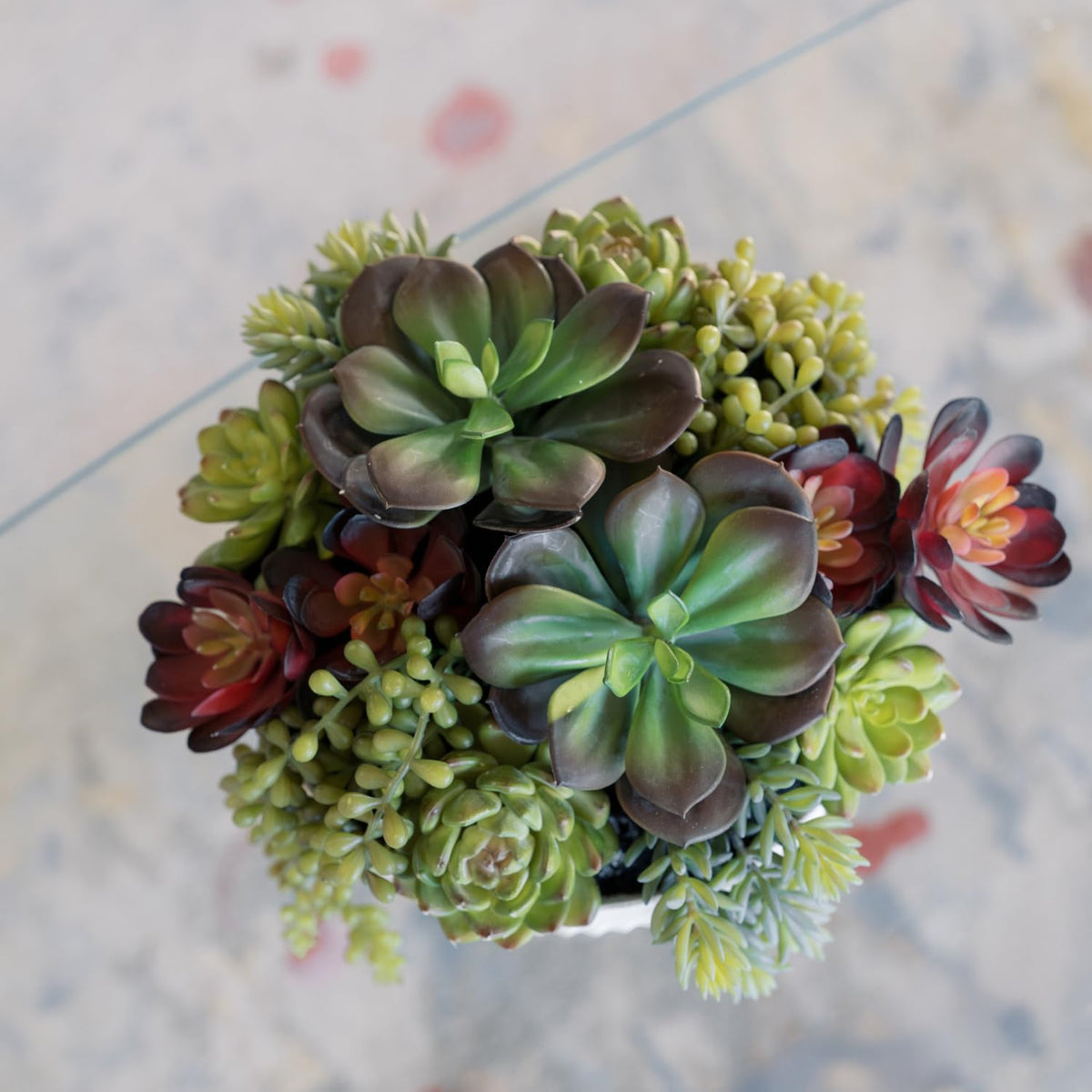 Round Faux Succulent Arrangement, 12" Premium Artificial Indoor Plant Enhances Interior Design