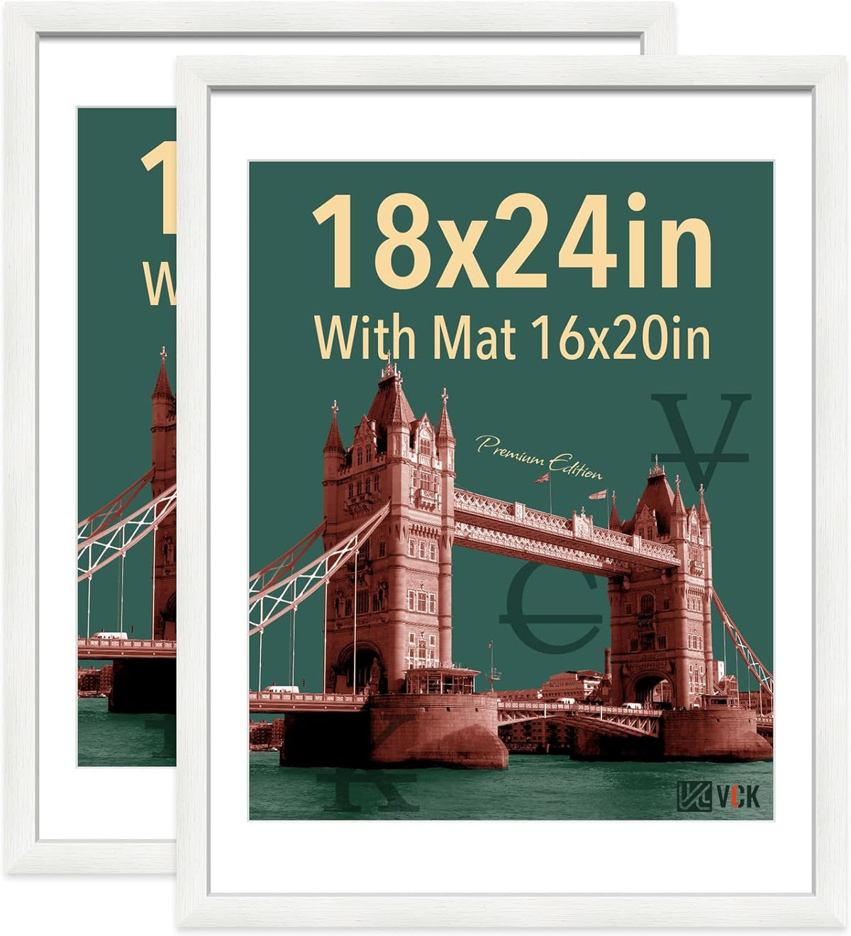 VCK 18x24 Frame 2 Pack, Exclusive Textured Solid Wood Poster Frame, Display Picture 16x20 with Mat