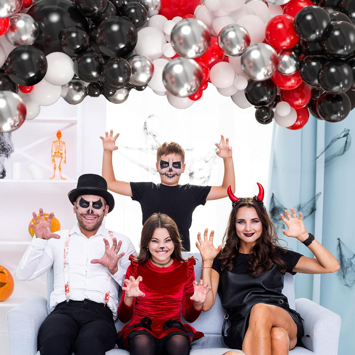 Red Black Balloons, 60 Pcs 12 Inch Double Stuffed Red Matte Black White Balloon with Metallic