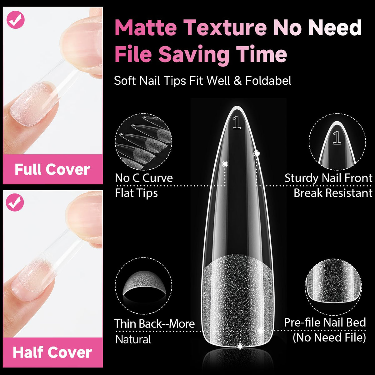 UNA GELLA Halloween XXL Stiletto Nail Tips, 312pcs Pre-Shape Extra Long Stiletto Nails Tips Pre