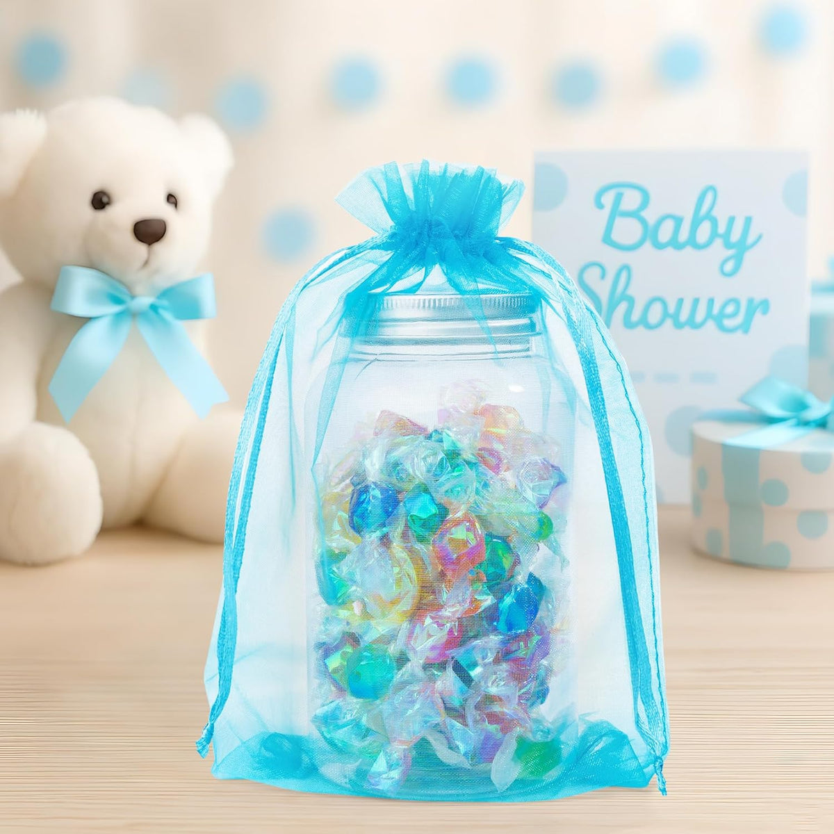 ANZNKU 50 Pack Organza Bags 6x9 Inch, Mesh Bag Drawstring Large Organza Gift Bags for Baby Shower