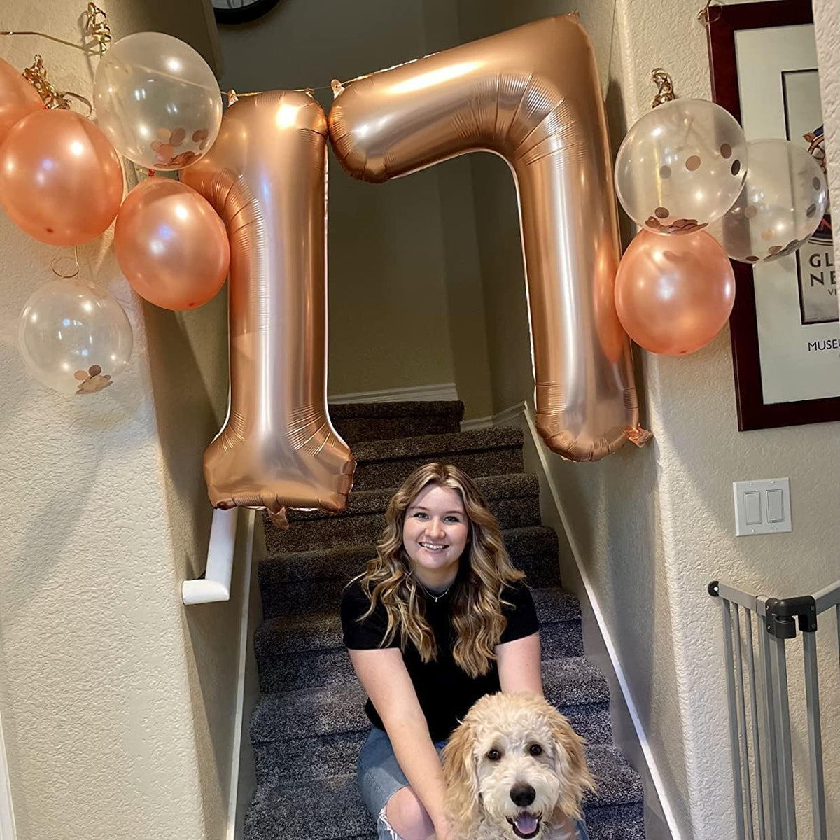 Rose Gold Number Balloons, 40inch Large Number 7 Foil Mylar Helium Balloons, Self Inflating Number