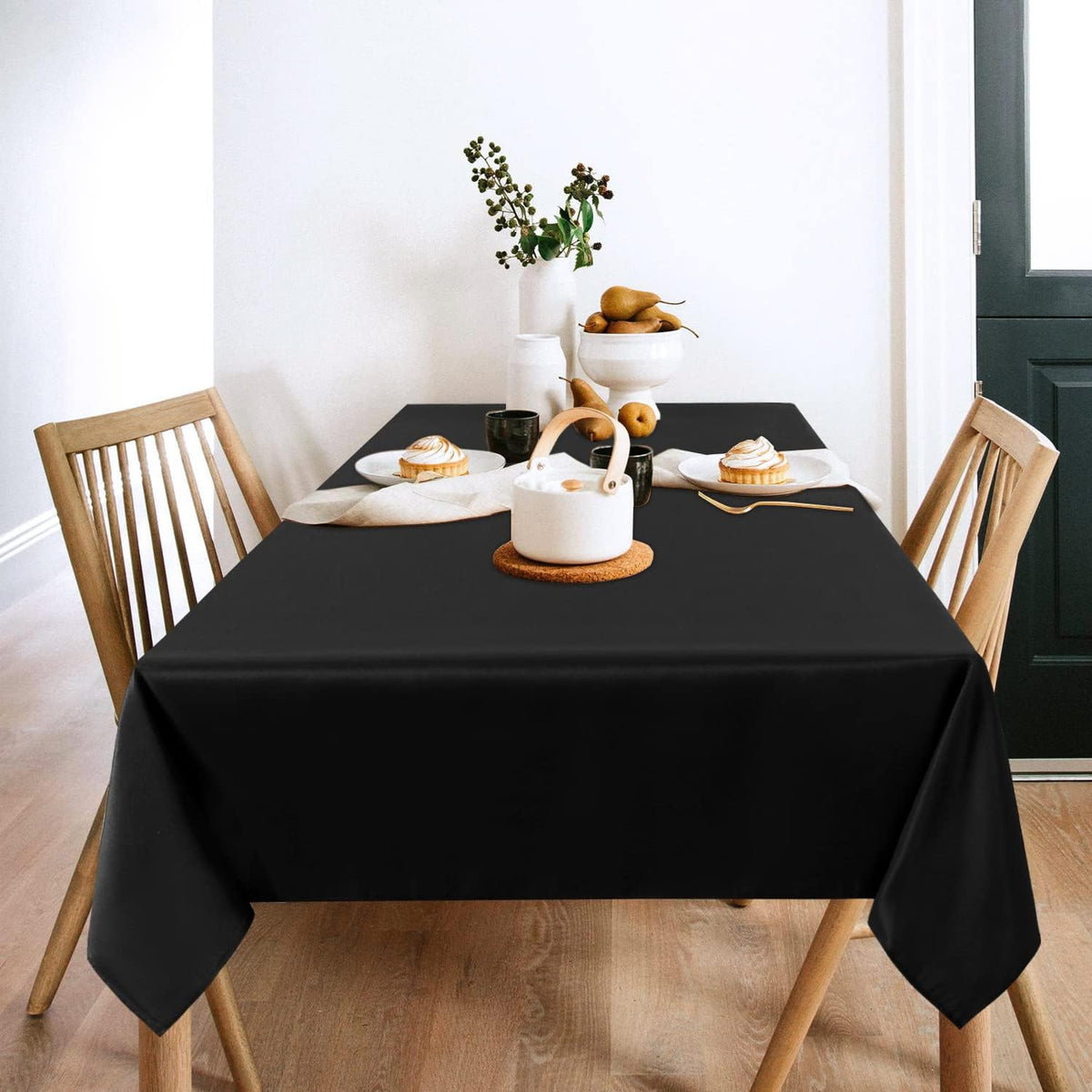 sancua 2 Pack Black Tablecloth 60 x 84 Inch, Rectangle 4 Feet Table Cloth - Stain and Wrinkle