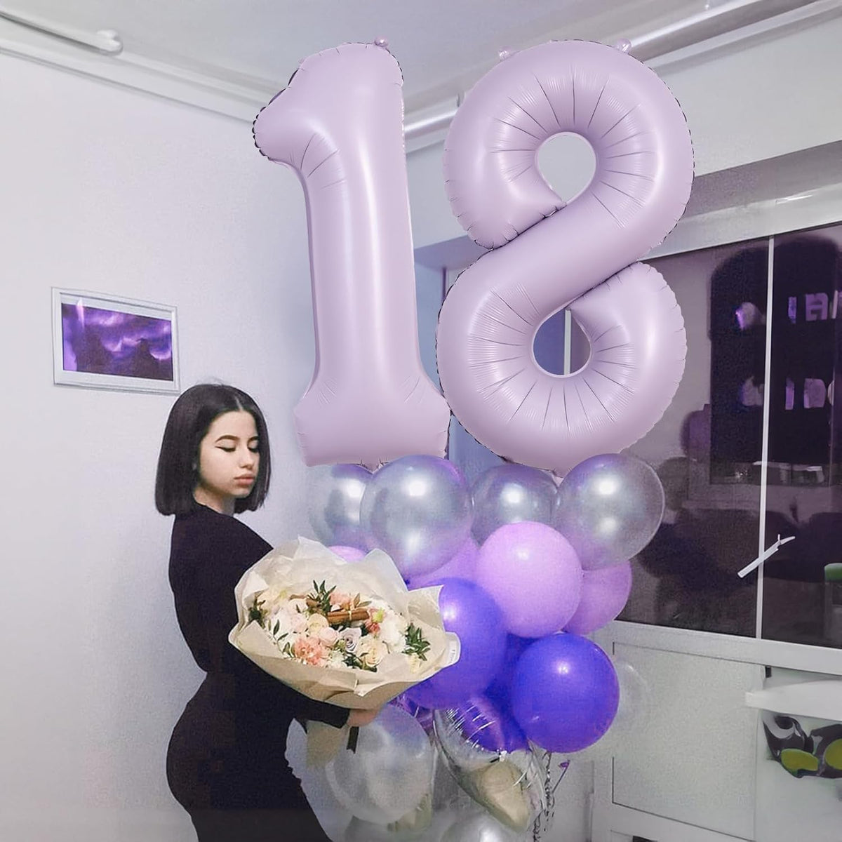 50th Birthday Balloons Pastel Purple for Women, 40 Inch Giant Light Purple Mylar Foil Number 50