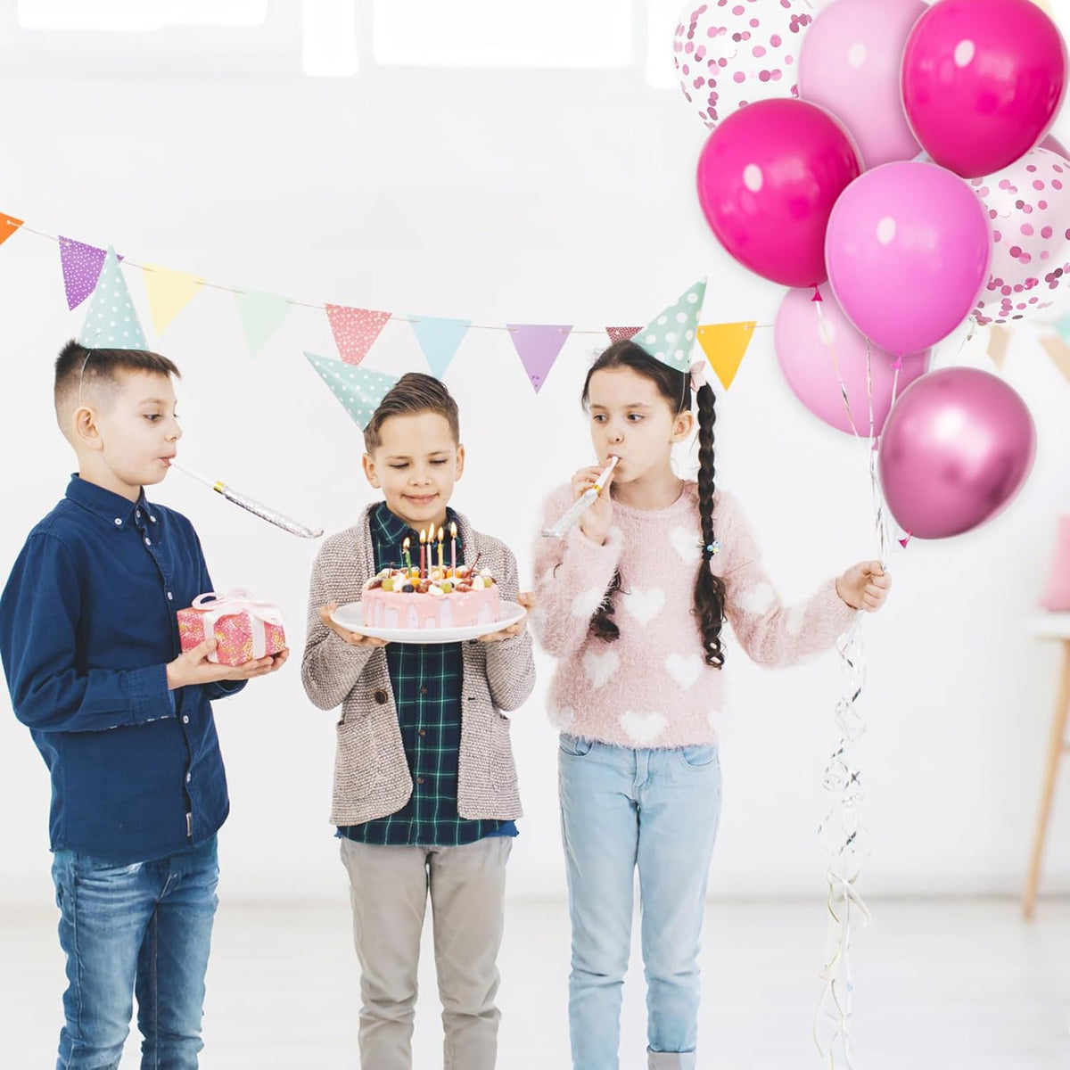 68Pcs Pink Balloons Kit 12 Inch Metallic Pink Balloon, Pink Confetti Balloon and Baby Pink Party