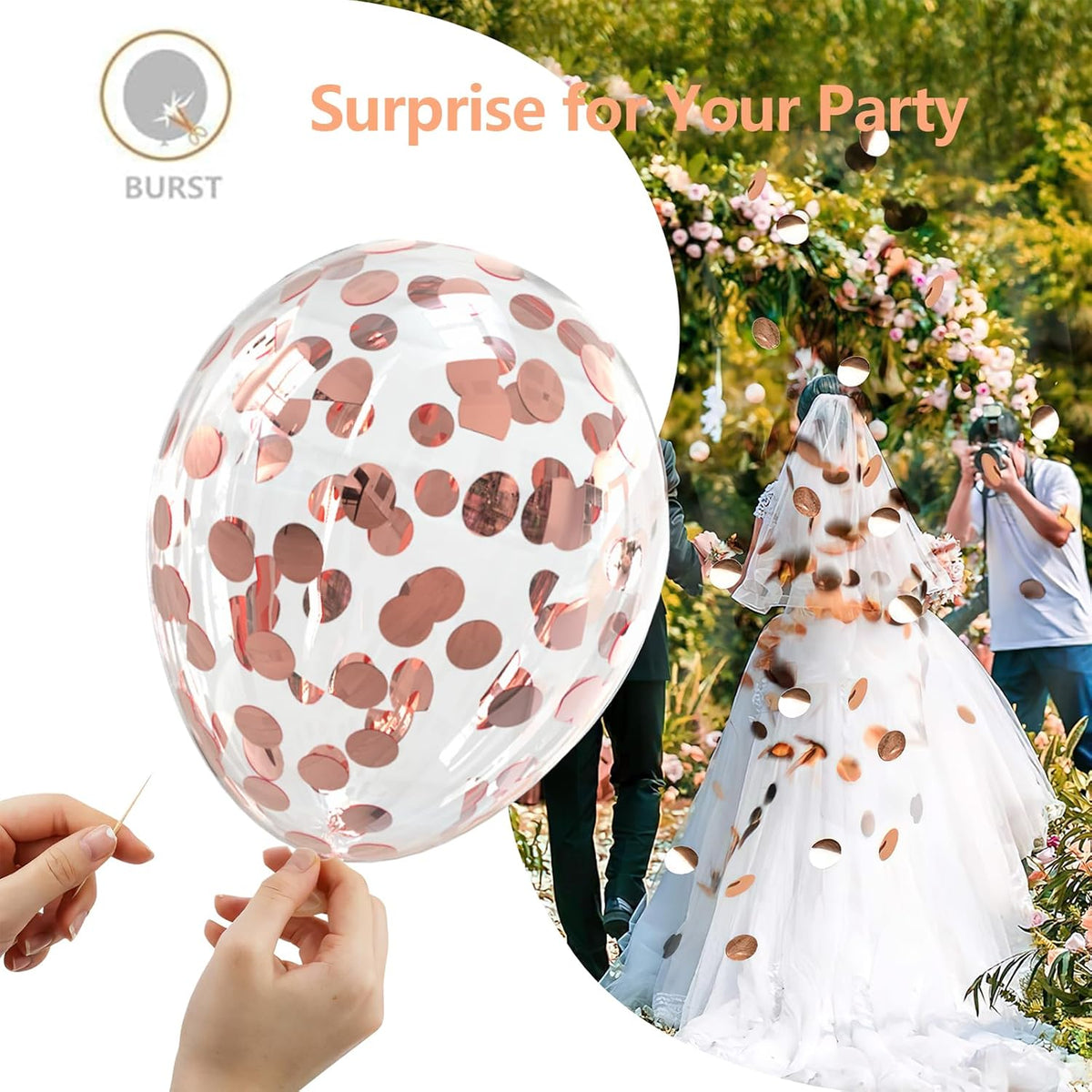 Bezente Rose Gold Confetti Latex Balloons - 60 Pack 12 inch Helium Rose Gold Confetti Balloons for