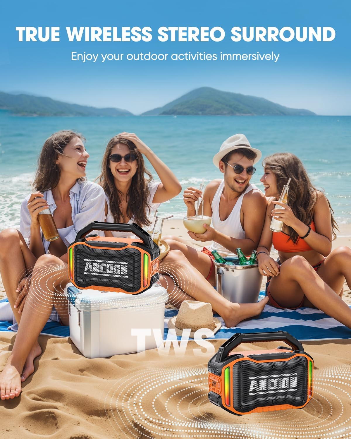 Speakers Bluetooth Wireless: 80W(Peak) Loud Speaker with Bass, 20H Playtime, IPX6 Waterproof, Large
