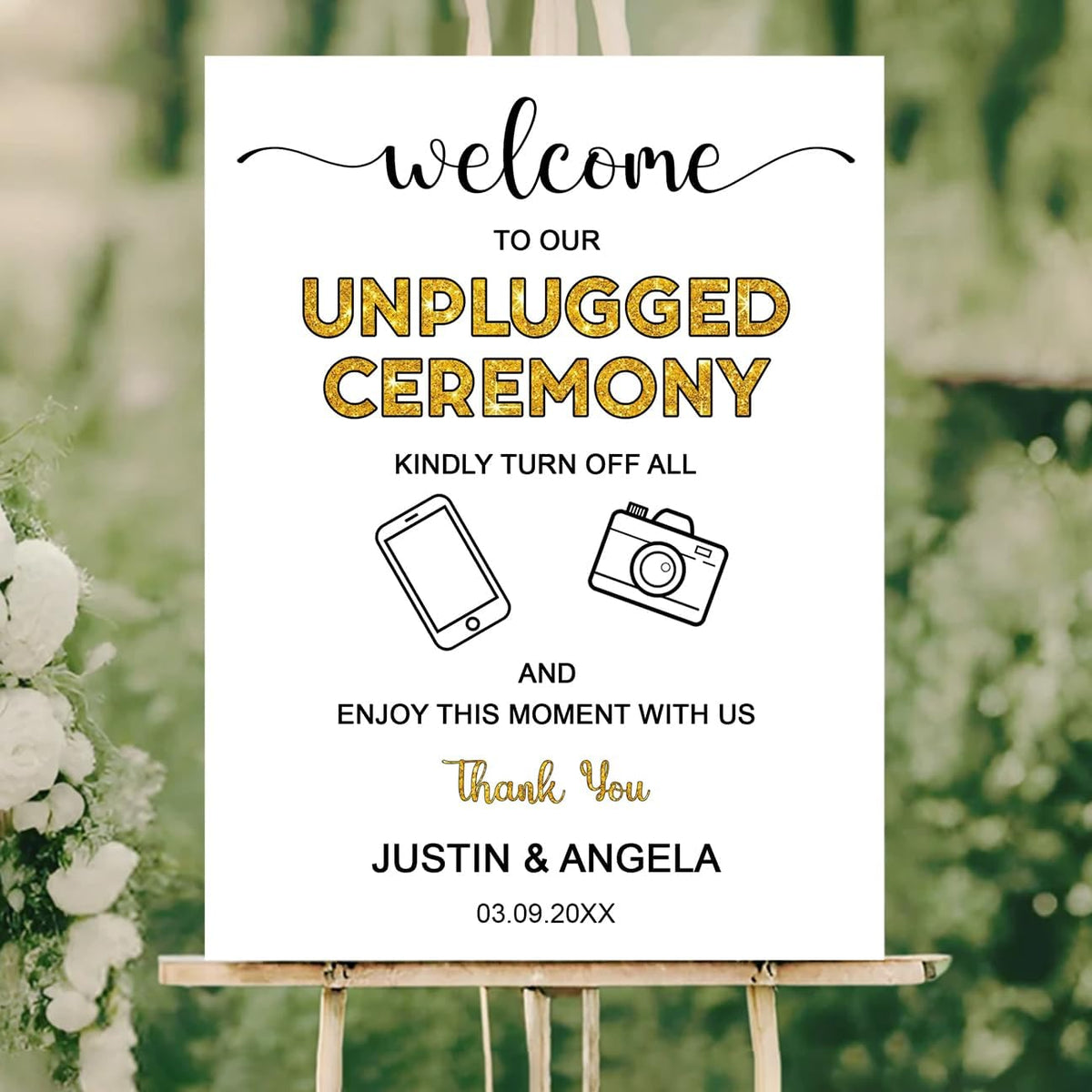 Unplugged Ceremony Sign with Icons – Fun & Bold Wedding Yard Sign – No Phones or Cameras – Modern