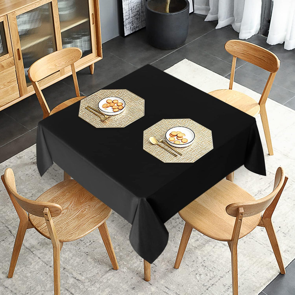 sancua 2 Pack Black Tablecloth 54 x 54 Inch, Stain and Wrinkle Resistant Square Table Cloth
