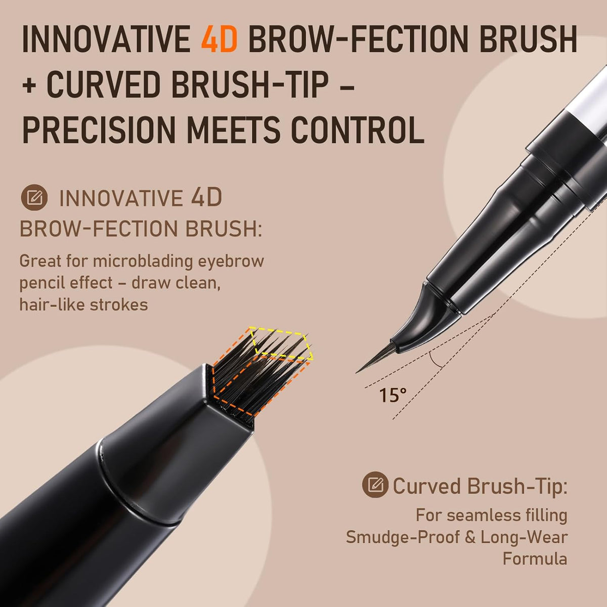 Dual-Ended Microblading Eyebrow Pencil for Women, 2 in 1 Liquid Eyebrow Pencil with Curved Tip and
