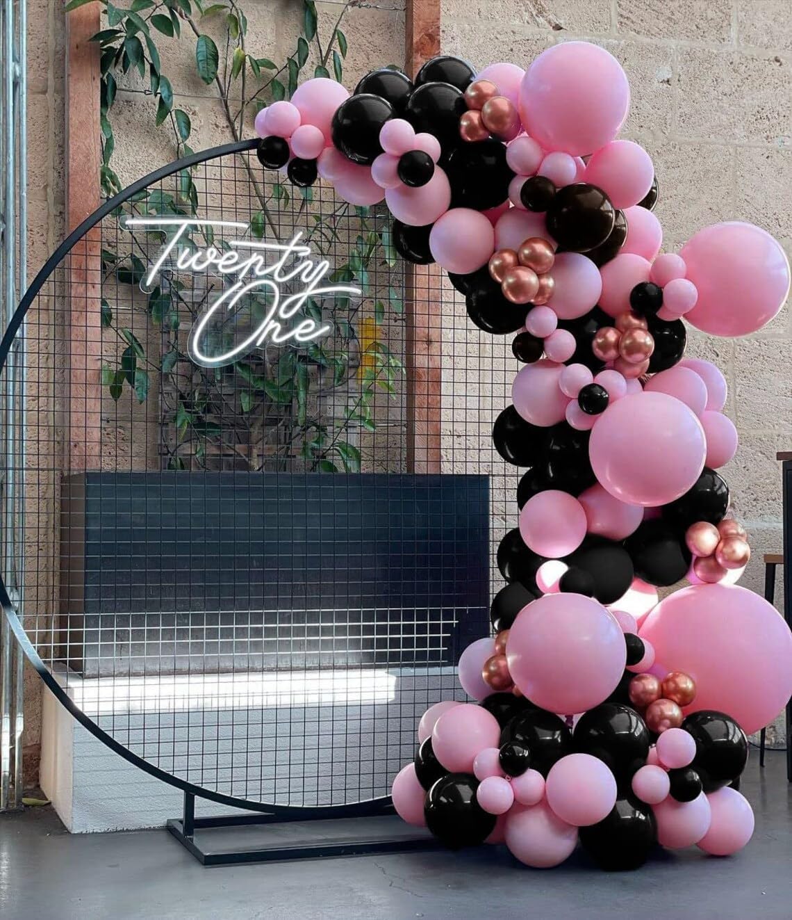 Pink and Black Balloons, 12 Inch Hot Pink Black Balloons Set with Black Pink Confetti Balloons