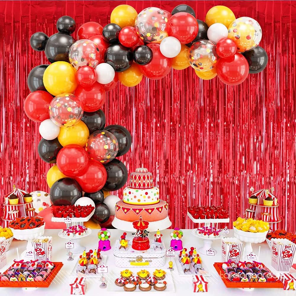 3Pcs Red Metallic Tinsel Foil Fringe Curtains,3.28ft x 6.56ft Red Photo Booth Backdrop Streamer
