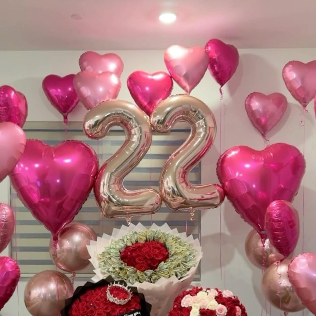 12 Pcs Heart Balloons, 18 inch Pink Heart Shaped Balloons, Big Helium Balloon,Love Foil Balloon for
