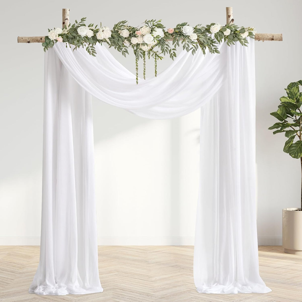 Wedding Arch Draping Fabric 3 Panels 30" X 20FT Sheer Arch Drapes Fabric White Backdrop Curtains