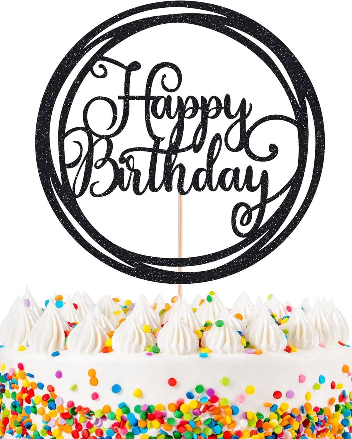 Happy Birthday Cake Topper - Black Glitter Happy Birthday Cake Decoration Supplies for Children or