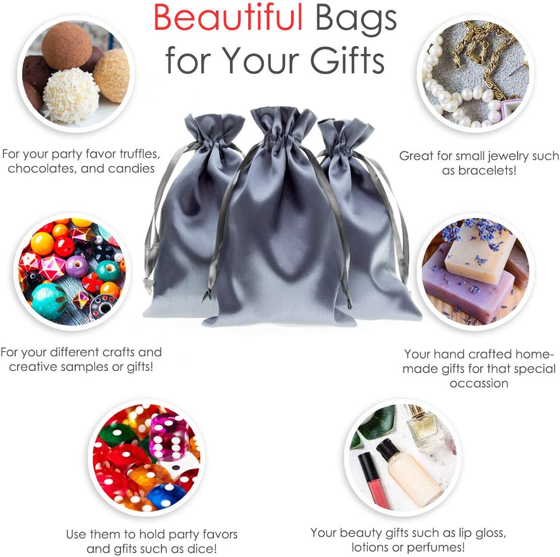 3" x 4" Silver Satin Gift Bags, Jewelry Bags, Wedding Favor Silky Drawstring Baby Shower Christmas