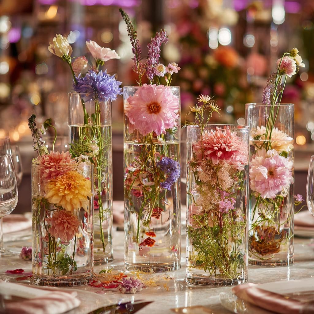 15pcs Clear Glass Vase for Centerpieces, 4,6,7.5,8,10 inch Tall Cylinder Flower Vase Bulk Floating