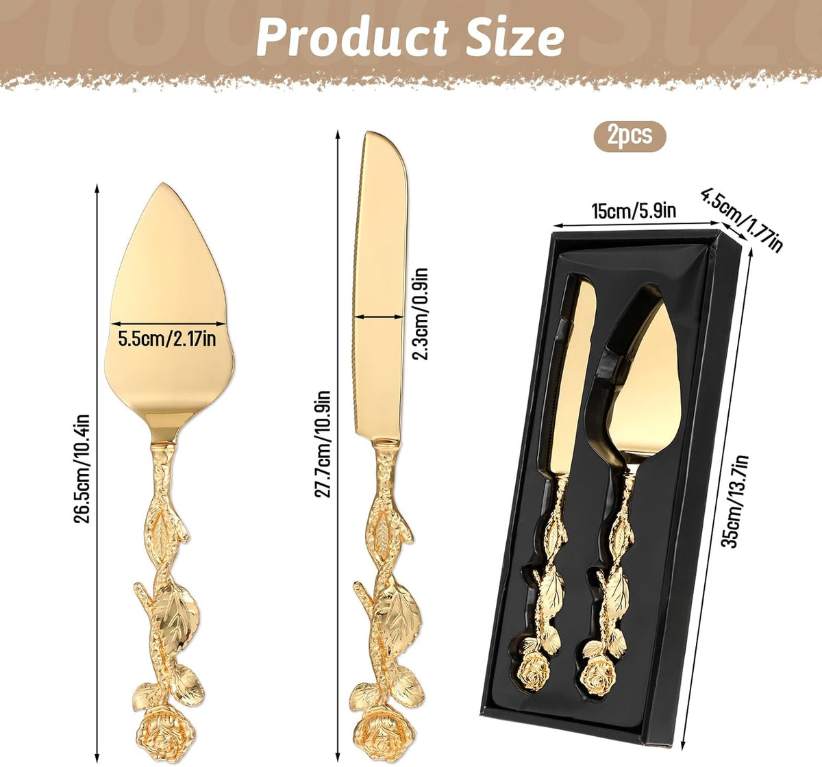 Cake Cutting Set for Wedding, Personalized Gold Cake Knife and Server Set, Custom Cake Serving Set