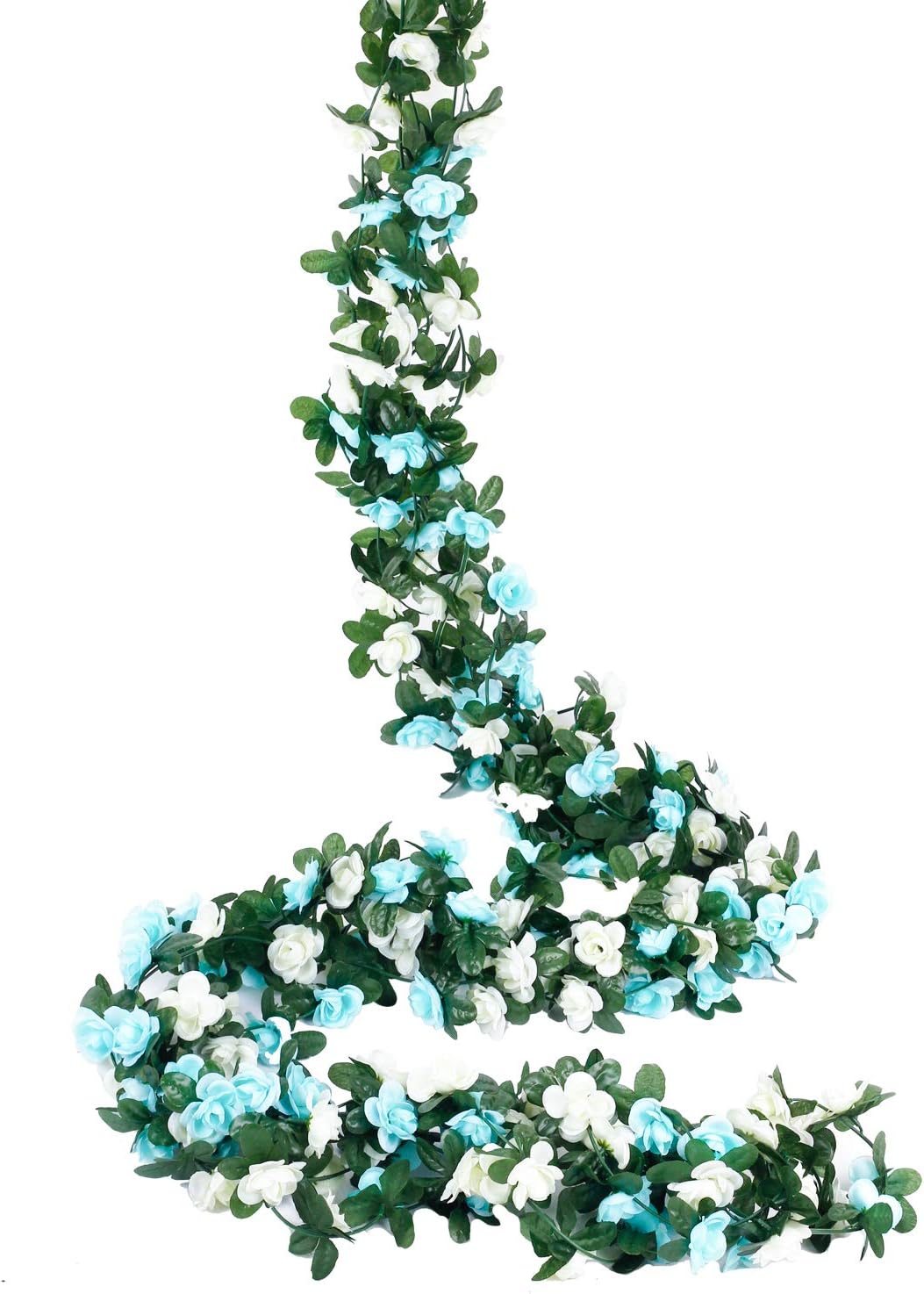 Miracliy 5Pcs 41FT Blue and White Flower Garland Artificial Rose Arch Vines Fake Spring Floral